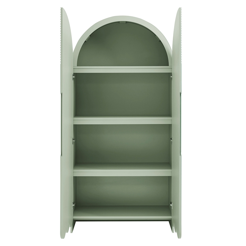 Dahlia 78 Inch Fluted and Scalloped Arched Storage Cabinet in Sage