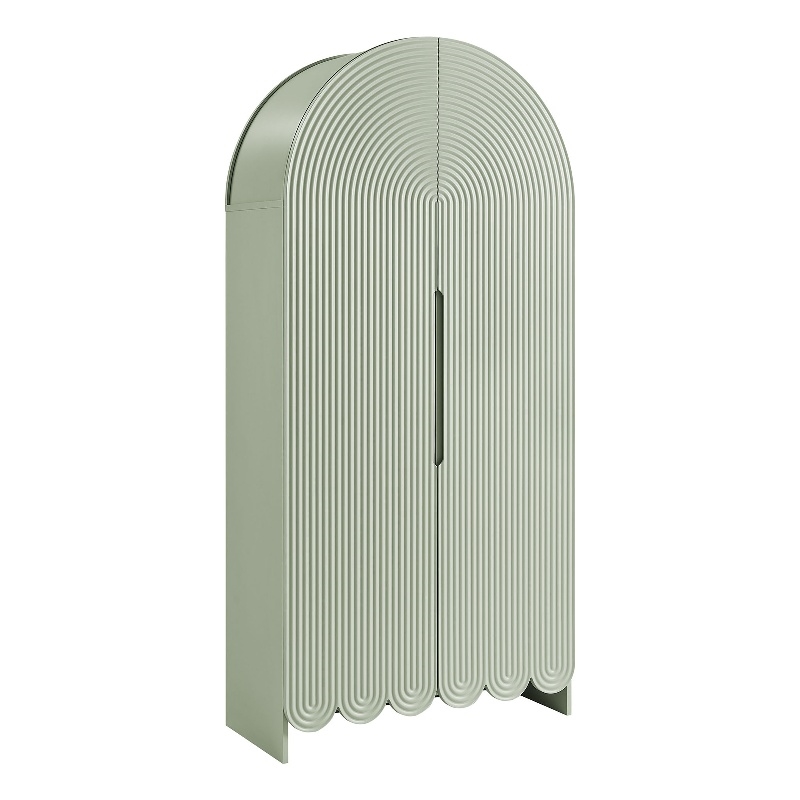 Dahlia 78 Inch Fluted and Scalloped Arched Storage Cabinet in Sage