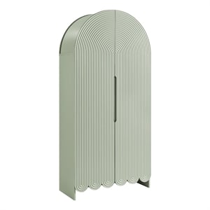 Dahlia 78 Inch Fluted and Scalloped Arched Storage Cabinet in Sage
