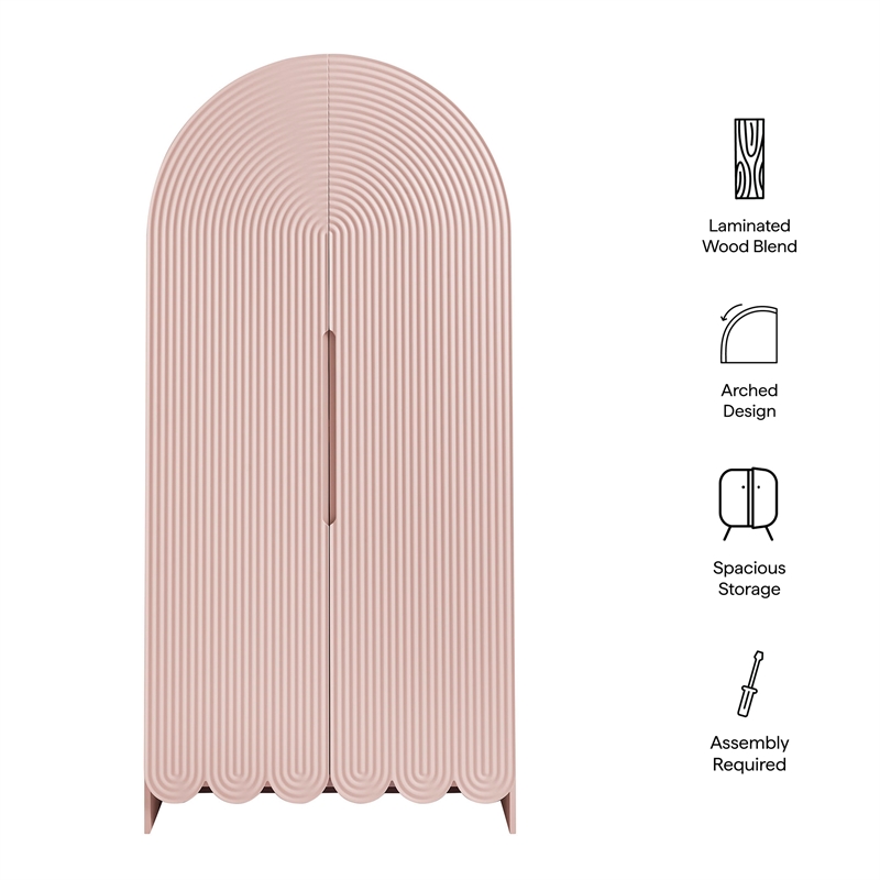 Dahlia 78 Inch Fluted and Scalloped Arched Storage Cabinet in Soft Pink