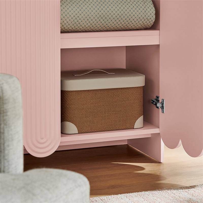 Dahlia 78 Inch Fluted and Scalloped Arched Storage Cabinet in Soft Pink