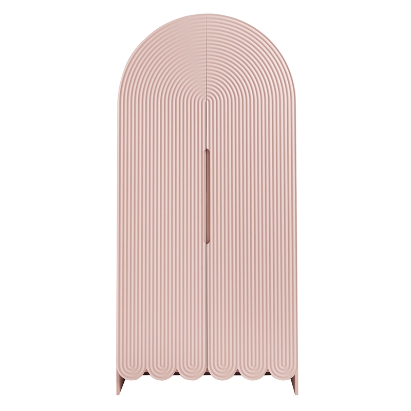 Dahlia 78 Inch Fluted and Scalloped Arched Storage Cabinet in Soft Pink