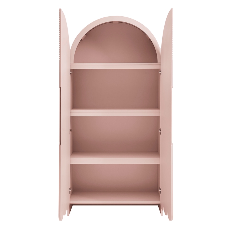 Dahlia 78 Inch Fluted and Scalloped Arched Storage Cabinet in Soft Pink