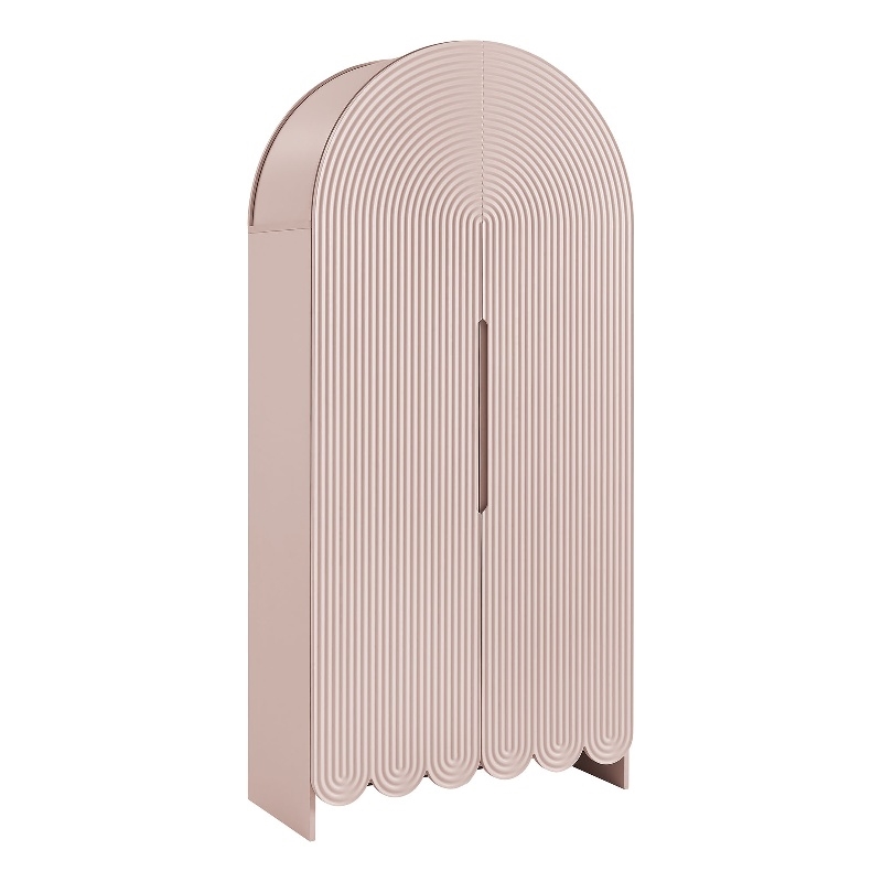 Dahlia 78 Inch Fluted and Scalloped Arched Storage Cabinet in Soft Pink