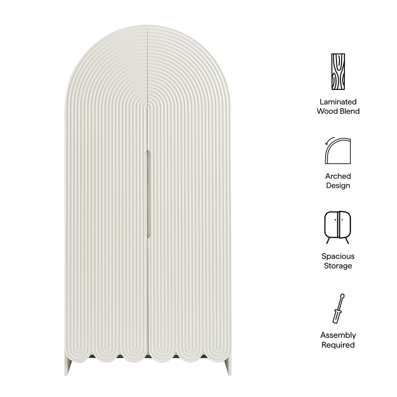 Dahlia 78 Inch Fluted and Scalloped Arched Storage Cabinet in White