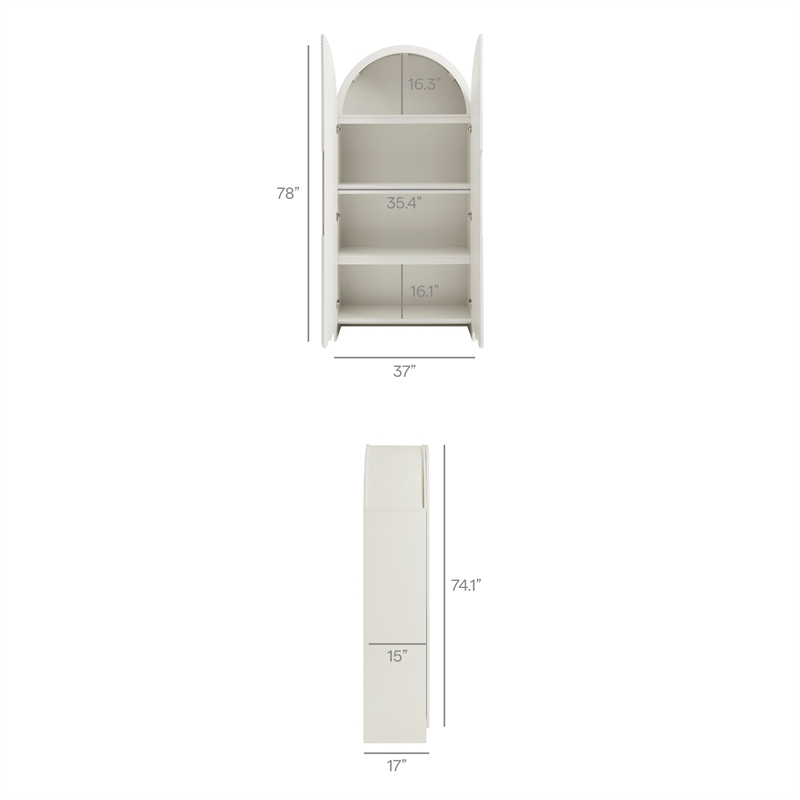 Dahlia 78 Inch Fluted and Scalloped Arched Storage Cabinet in White