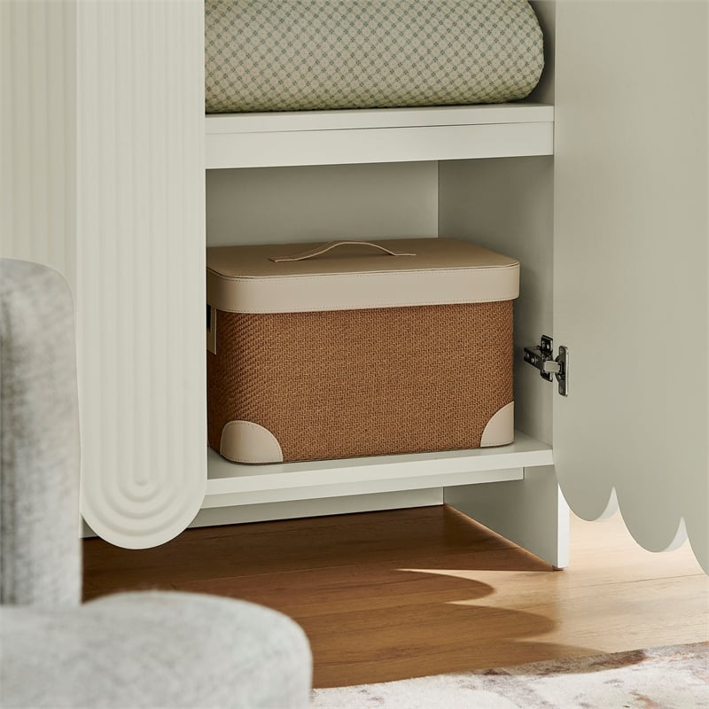 Dahlia 78 Inch Fluted and Scalloped Arched Storage Cabinet in White