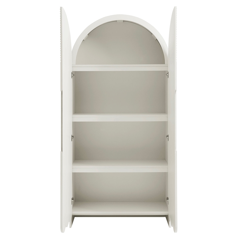 Dahlia 78 Inch Fluted and Scalloped Arched Storage Cabinet in White