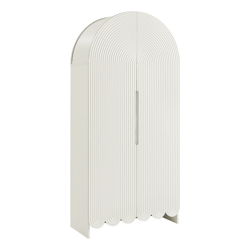 Dahlia 78 Inch Fluted and Scalloped Arched Storage Cabinet in White