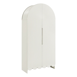 Dahlia 78 Inch Fluted and Scalloped Arched Storage Cabinet in White