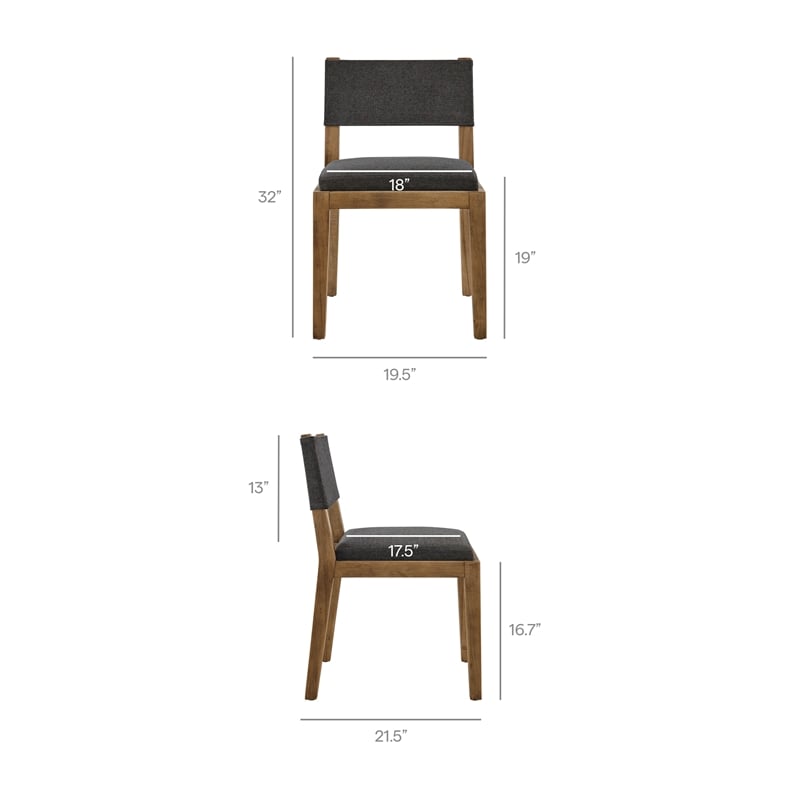 Calder Fabric Upholstered Wood Armless Dining Chair in Dark Gray