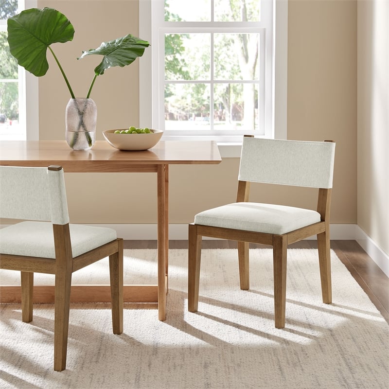 Calder Fabric Upholstered Wood Armless Dining Chair in Ivory