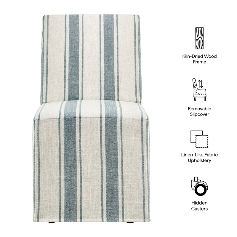 Tessera Striped Slipcovered Dining Side Chair in Blue Stripe