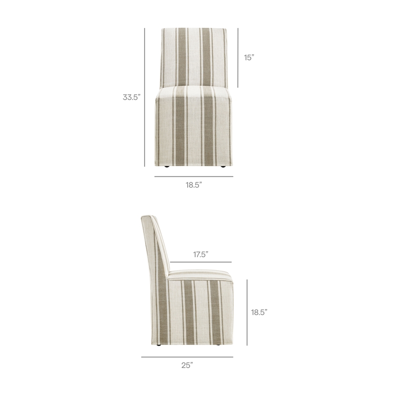 Tessera Striped Slipcovered Dining Side Chair in Tan Stripe
