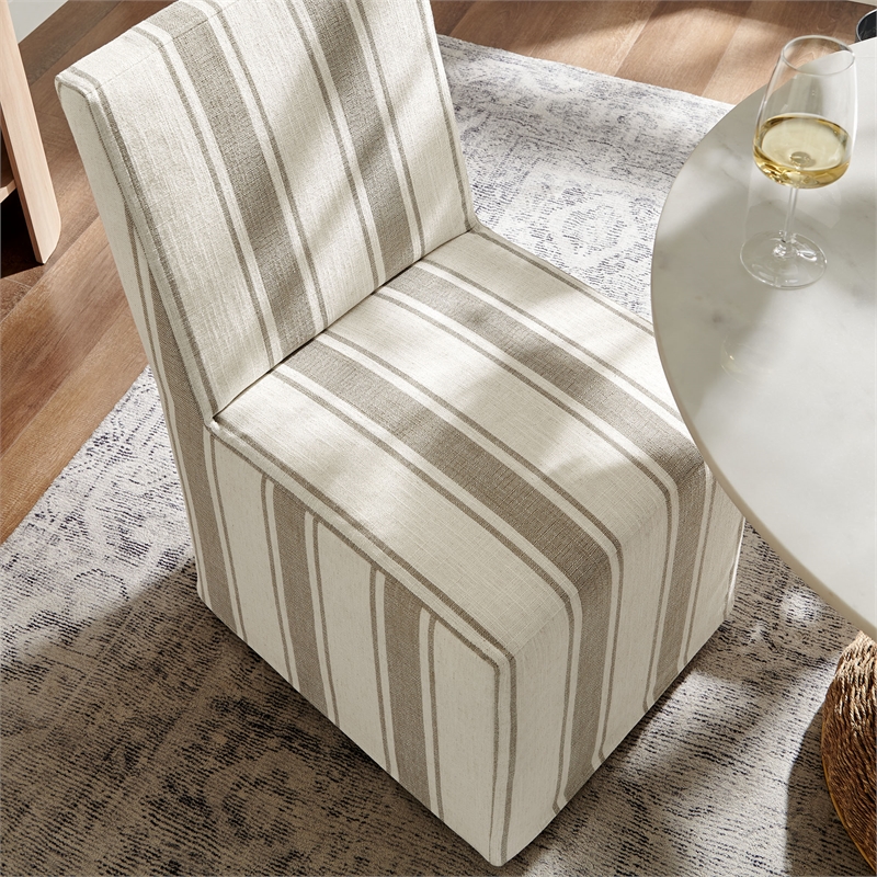 Tessera Striped Slipcovered Dining Side Chair in Tan Stripe