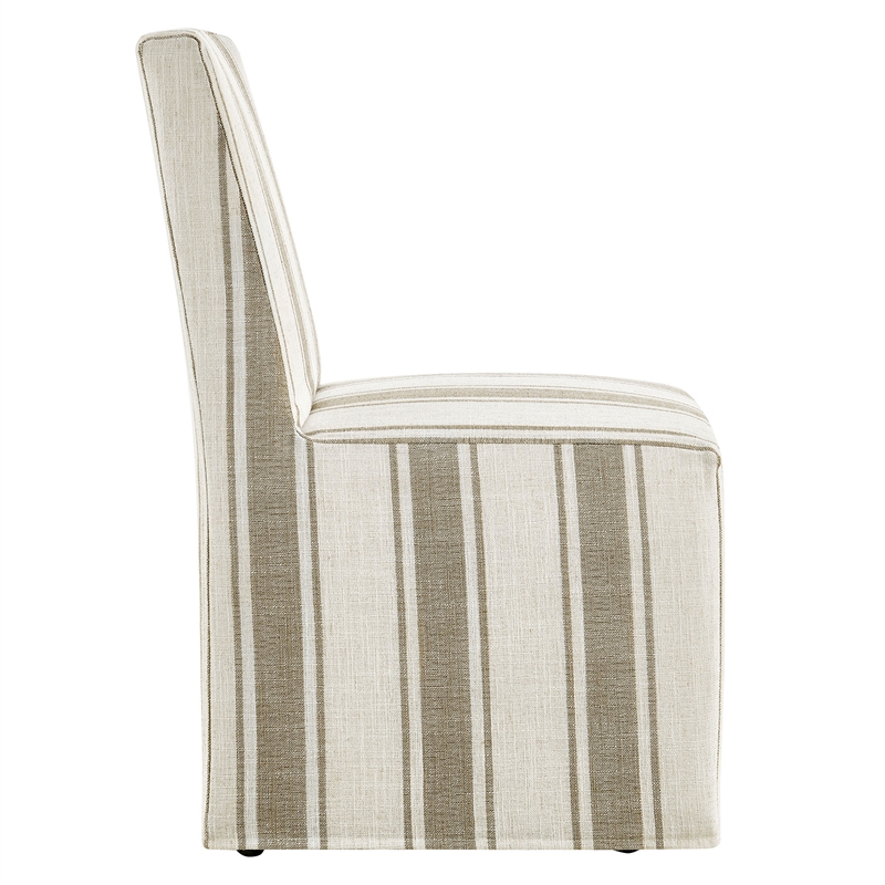 Tessera Striped Slipcovered Dining Side Chair in Tan Stripe