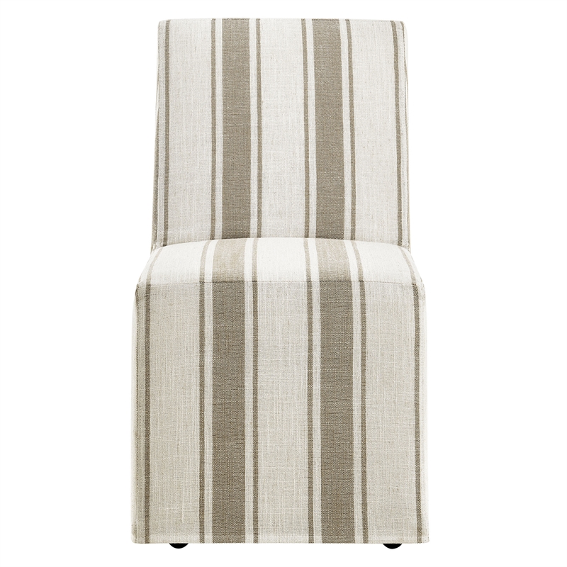 Tessera Striped Slipcovered Dining Side Chair in Tan Stripe