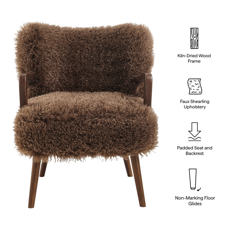 Zerra Faux Shearling Accent Armchair in Brown