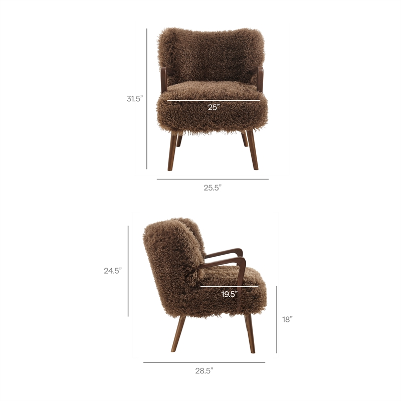 Zerra Faux Shearling Accent Armchair in Brown