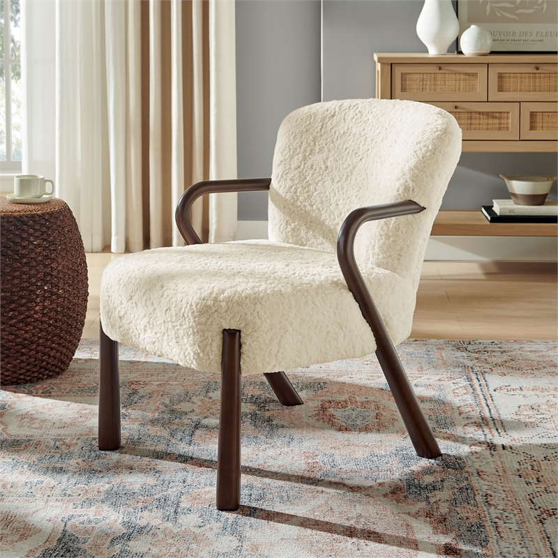 Arden Faux Shearling Accent Armchair in Ecru