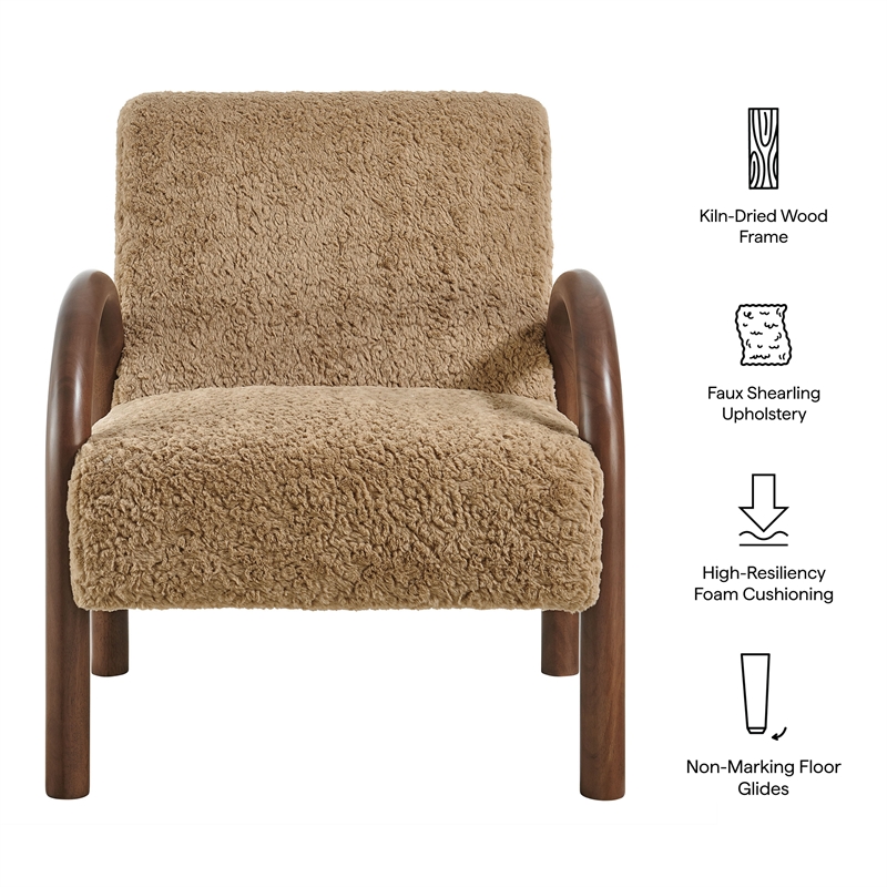 Lunet Faux Shearling Accent Armchair in Sand