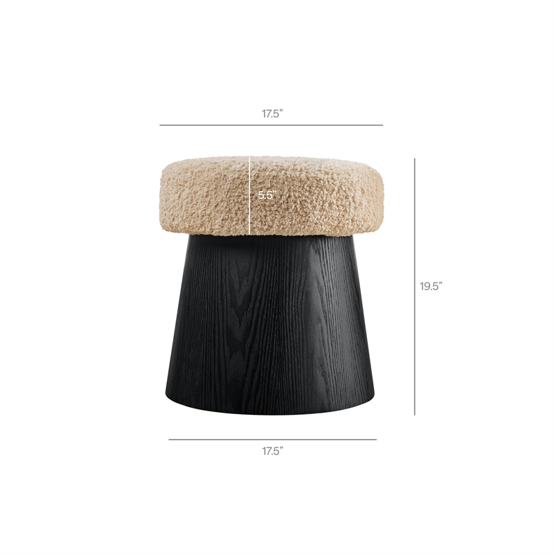 Ketra Round Faux Shearling Ottoman Footstool in Oatmeal Black