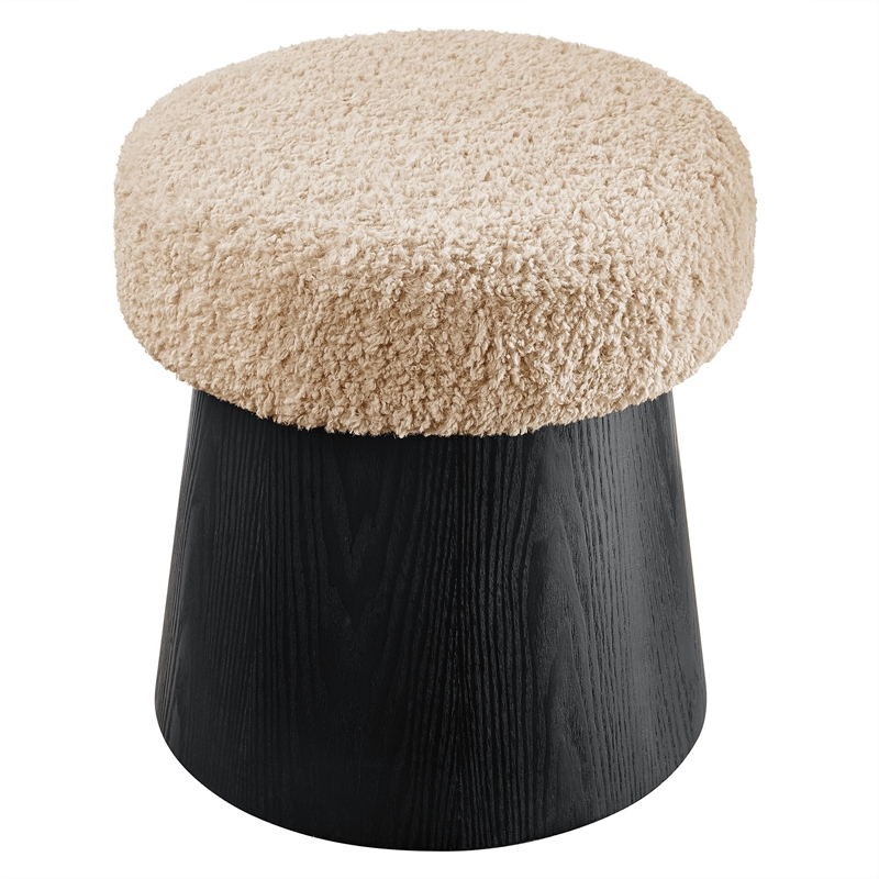 Ketra Round Faux Shearling Ottoman Footstool in Oatmeal Black