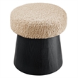 Ketra Round Faux Shearling Ottoman Footstool in Oatmeal Black