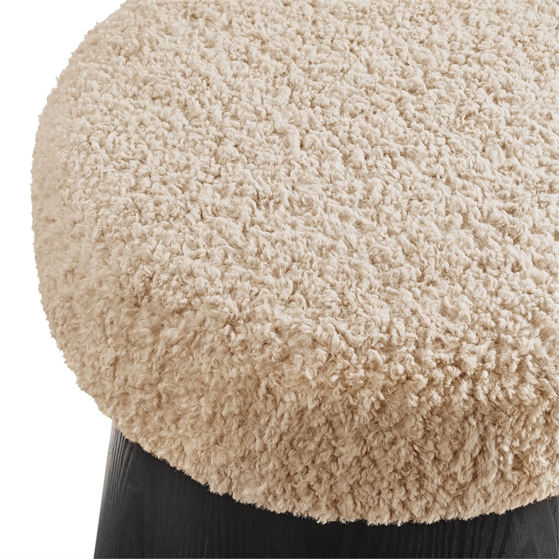 Ketra Round Faux Shearling Ottoman Footstool in Oatmeal Black