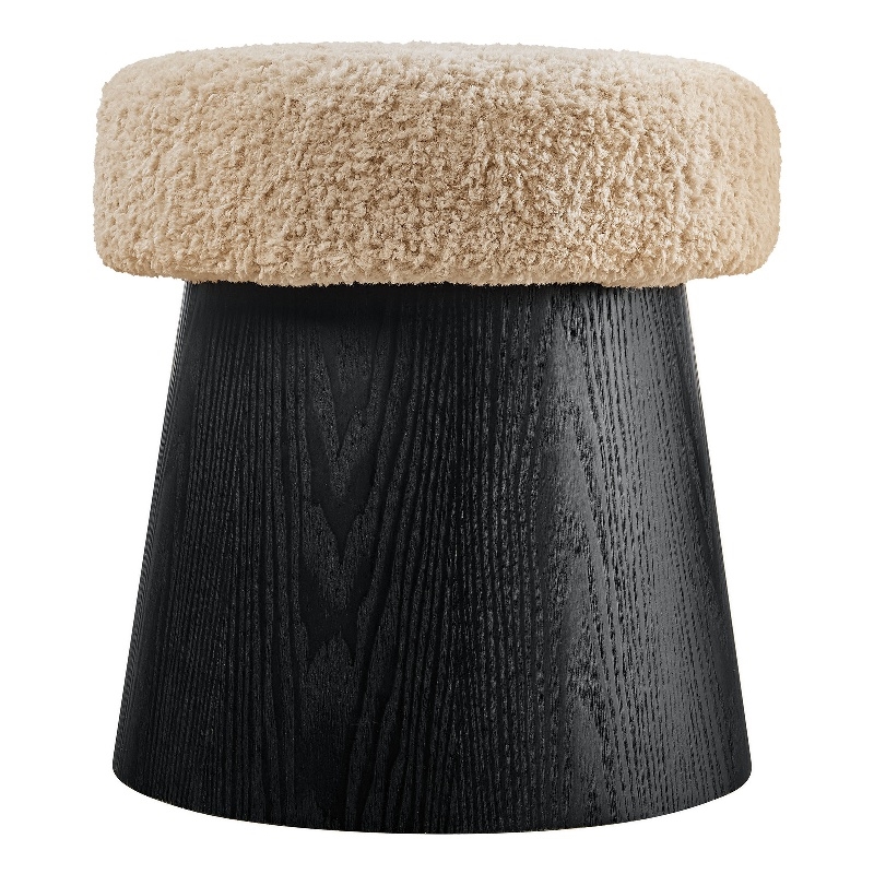 Ketra Round Faux Shearling Ottoman Footstool in Oatmeal Black