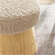 Ketra Round Faux Shearling Ottoman Footstool in Oatmeal Oak