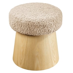 Ketra Round Faux Shearling Ottoman Footstool in Oatmeal Oak