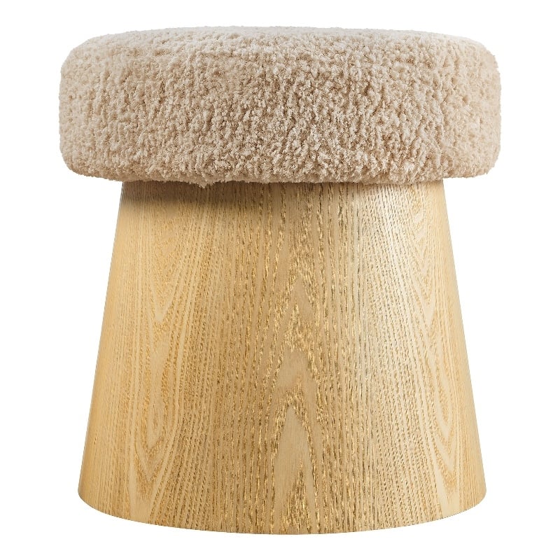 Ketra Round Faux Shearling Ottoman Footstool in Oatmeal Oak