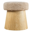 Ketra Round Faux Shearling Ottoman Footstool in Oatmeal Oak