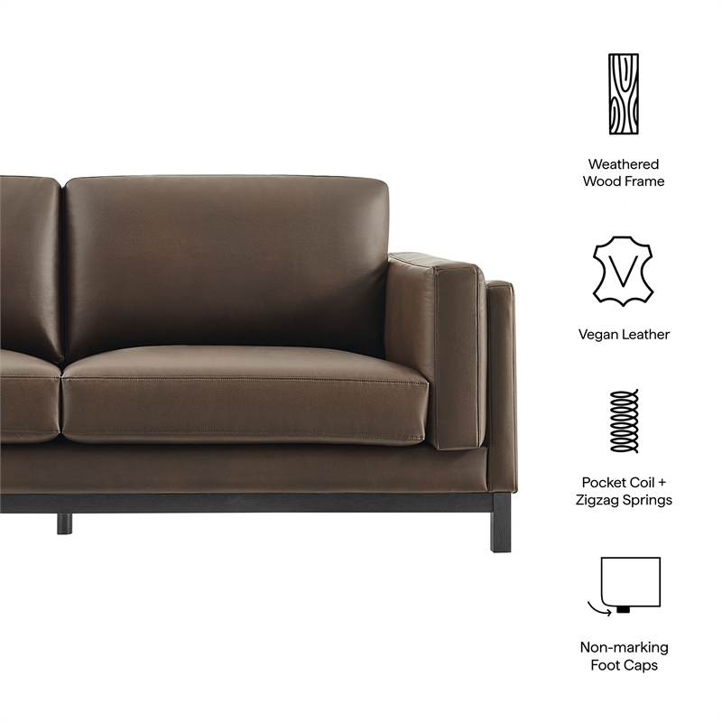 Modway Roscoe 81 inch Vegan Leather Sofa in Brown