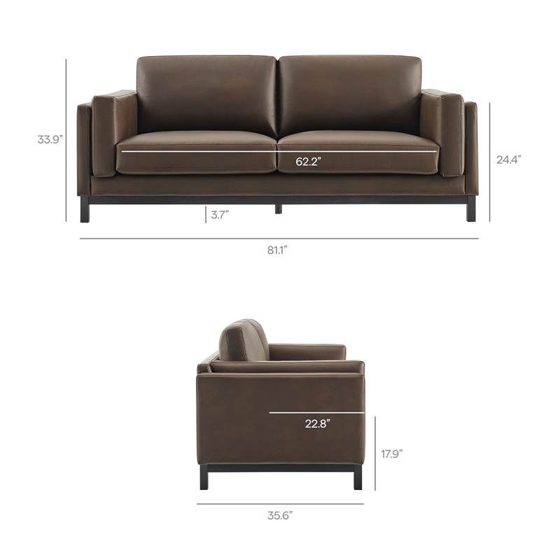 Modway Roscoe 81 inch Vegan Leather Sofa in Brown