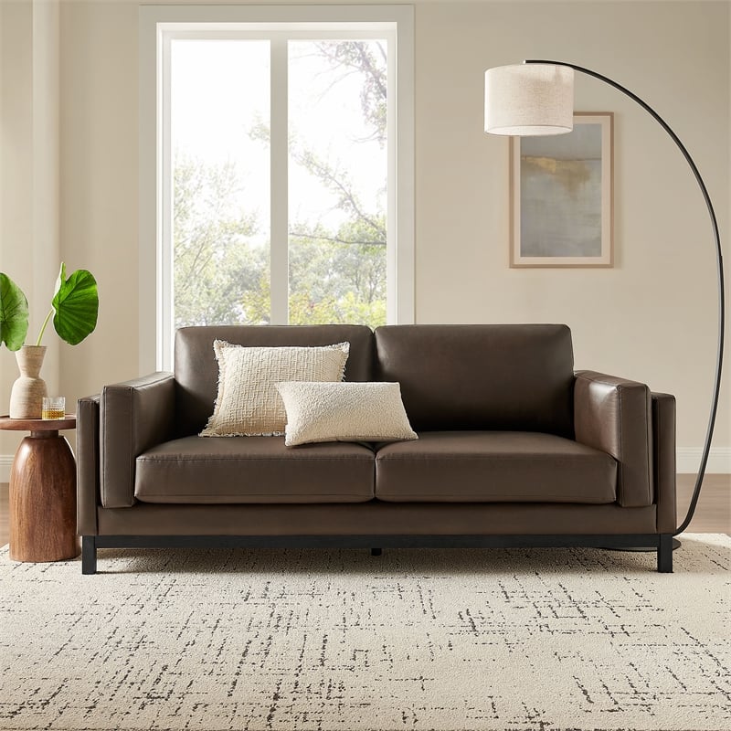 Modway Roscoe 81 inch Vegan Leather Sofa in Brown