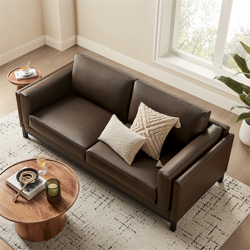 Modway Roscoe 81 inch Vegan Leather Sofa in Brown