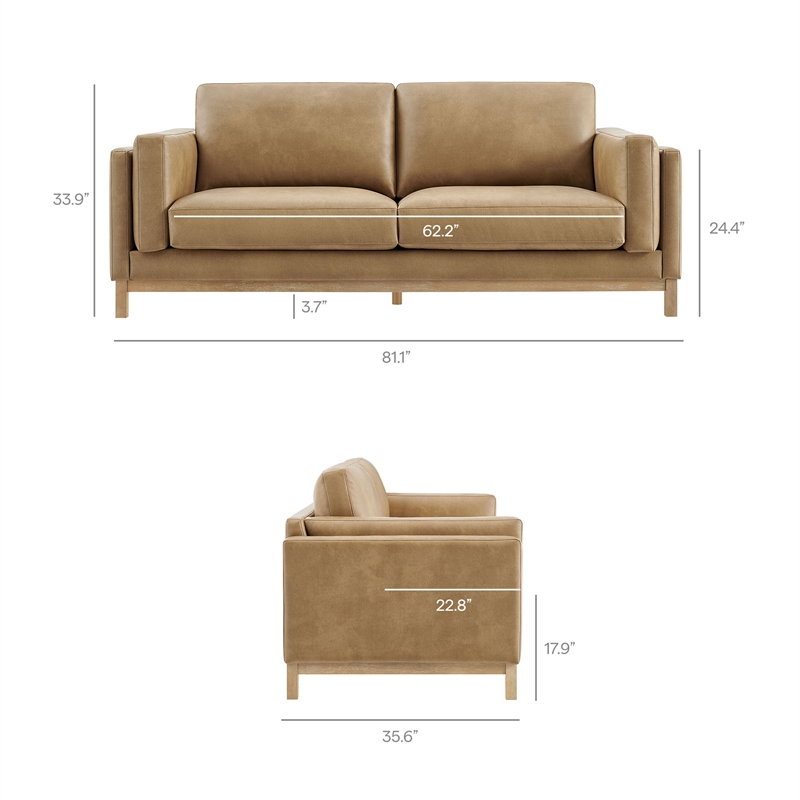 Modway Roscoe 81 inch Vegan Leather Sofa in Brown