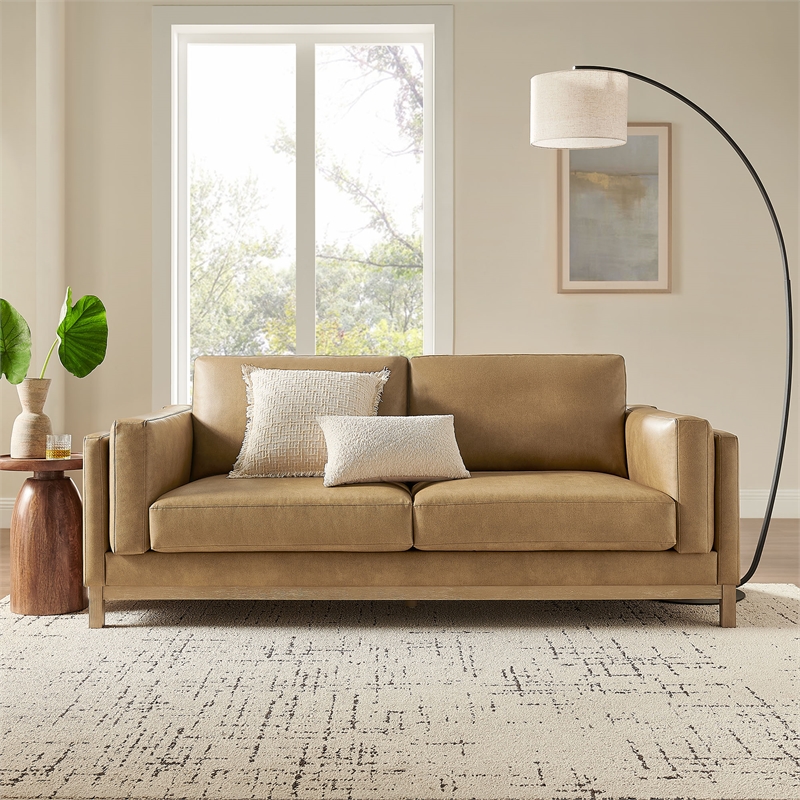 Modway Roscoe 81 inch Vegan Leather Sofa in Brown