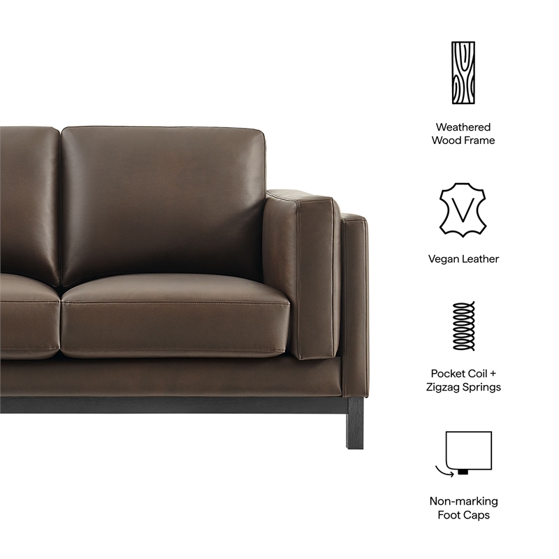 Modway Roscoe 63 inch Vegan Leather Loveseat in Brown
