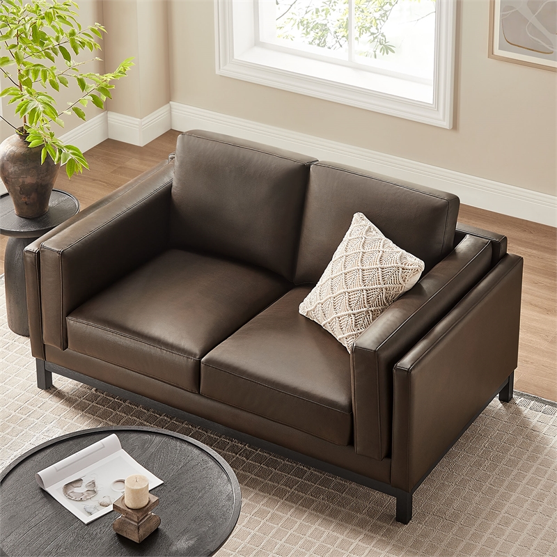 Modway Roscoe 63 inch Vegan Leather Loveseat in Brown