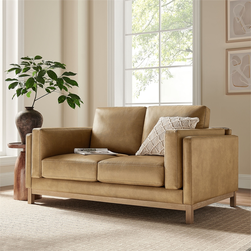 Modway Roscoe 63 inch Vegan Leather Loveseat in Brown