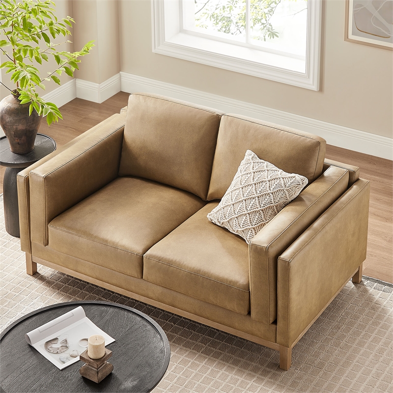 Modway Roscoe 63 inch Vegan Leather Loveseat in Brown