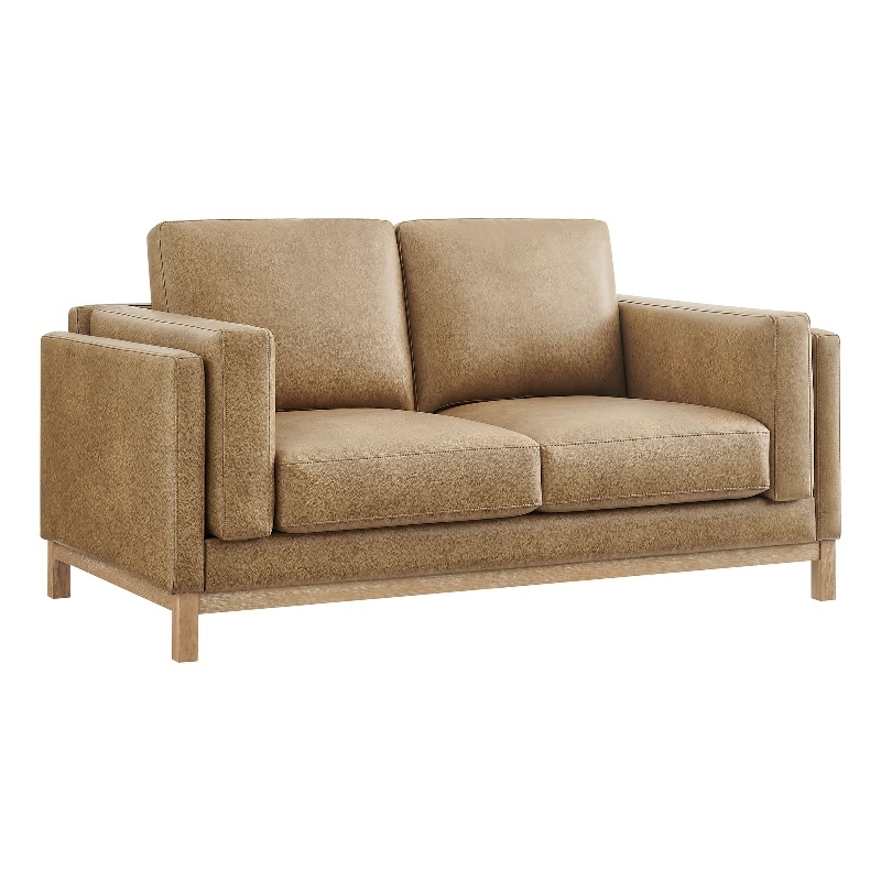 Modway Roscoe 63 inch Vegan Leather Loveseat in Brown