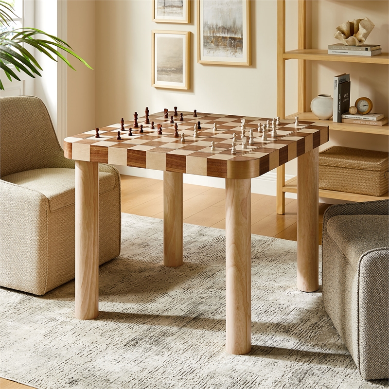 Modway Oscar 36 Inch Square Checkered Dining Table in Brown