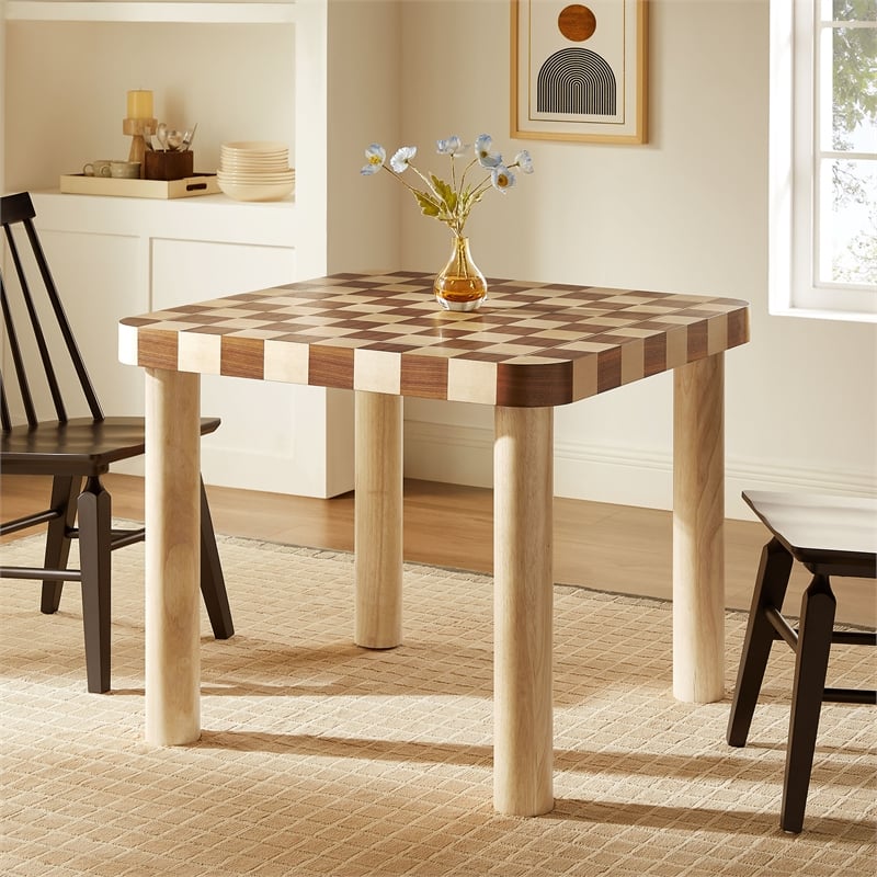 Modway Oscar 36 Inch Square Checkered Dining Table in Brown