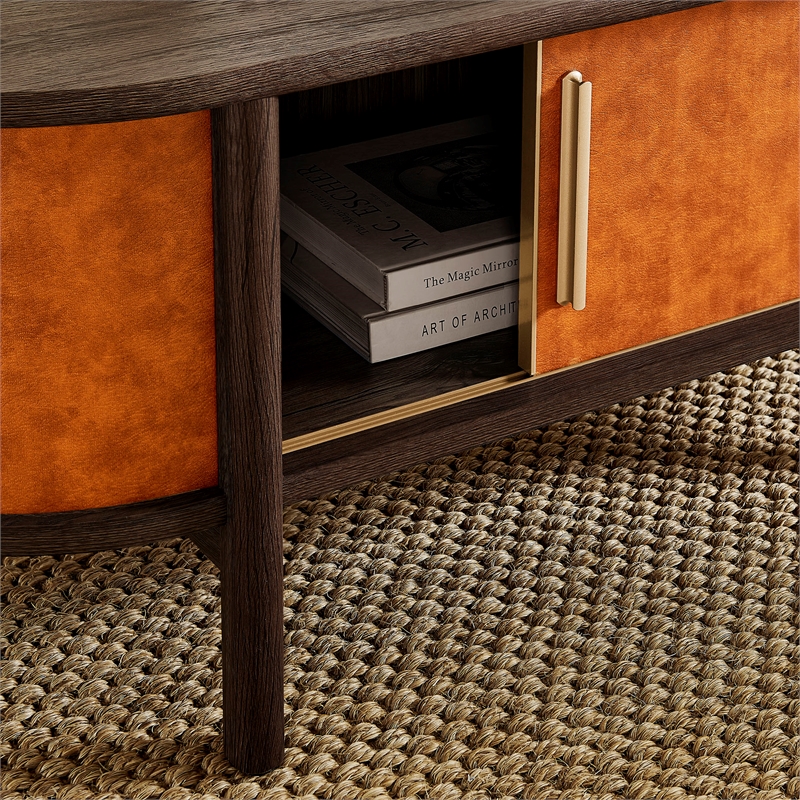 Modway Coralie Curved Vegan Leather Oval Coffee Table in Brown