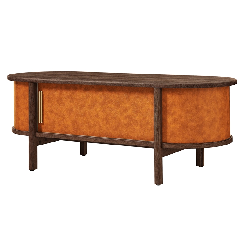 Modway Coralie Curved Vegan Leather Oval Coffee Table in Brown