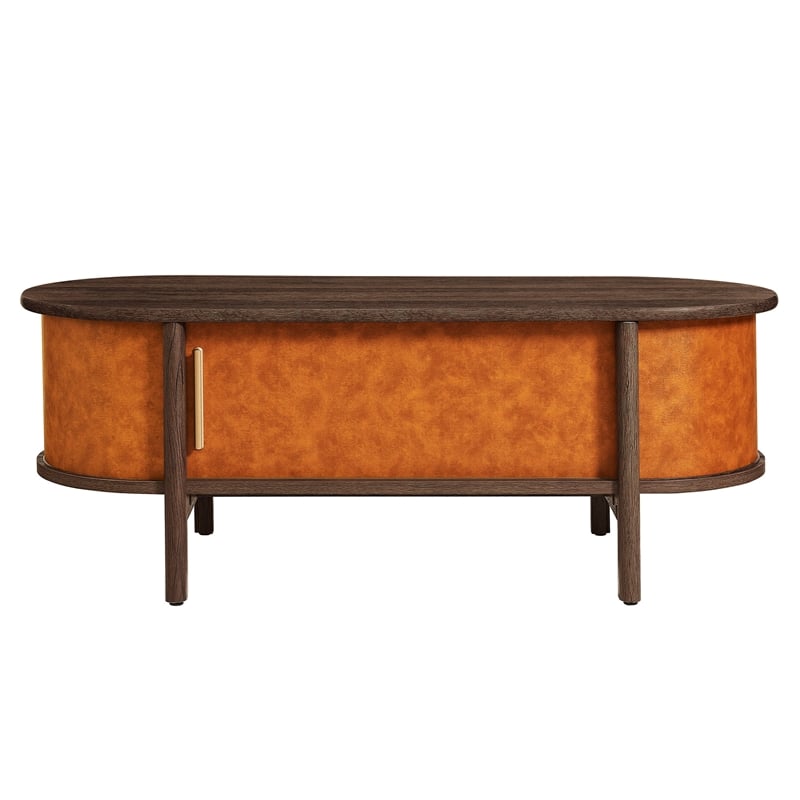 Modway Coralie Curved Vegan Leather Oval Coffee Table in Brown